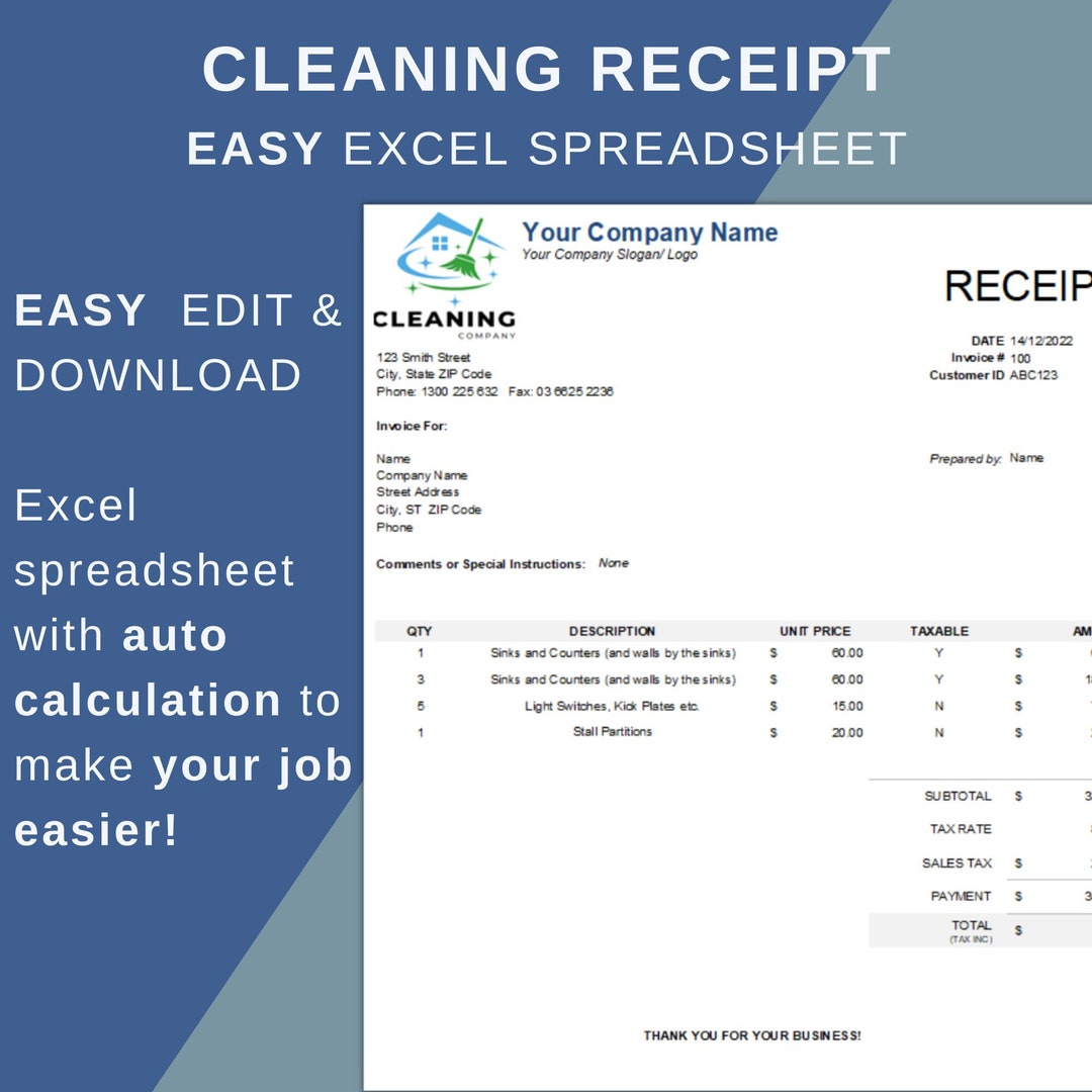 Cleaning Service RECEIPT Template Commercial Cleaning Residential Cleaning Service RECEIPT Template Commercial Cleaning Residential