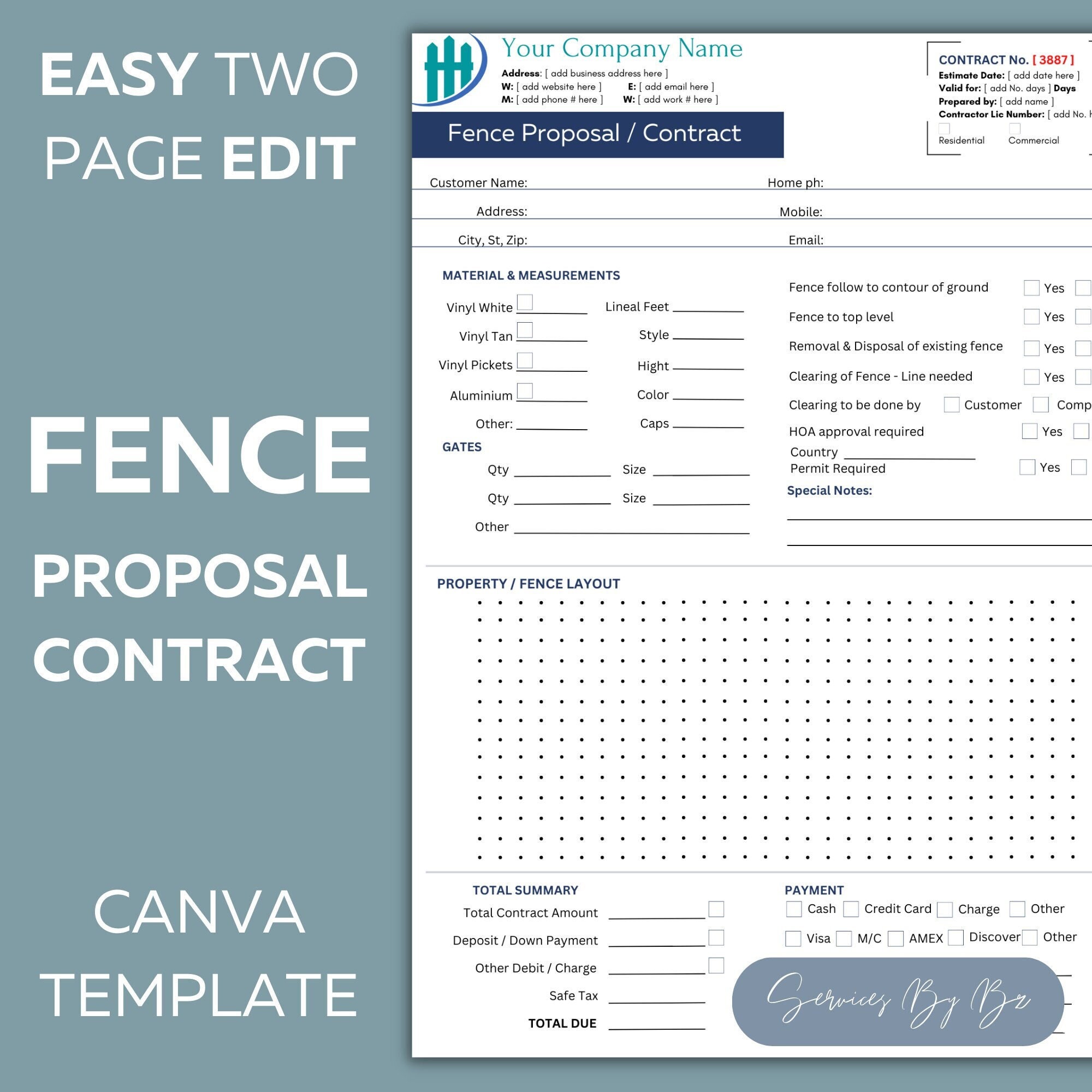 Fence Proposal Contract Template Easy Editable Canva Link Etsy