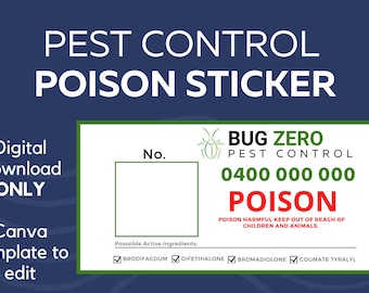 Pest Control Poison Sticker Template – Canva Editable (Digital Download)