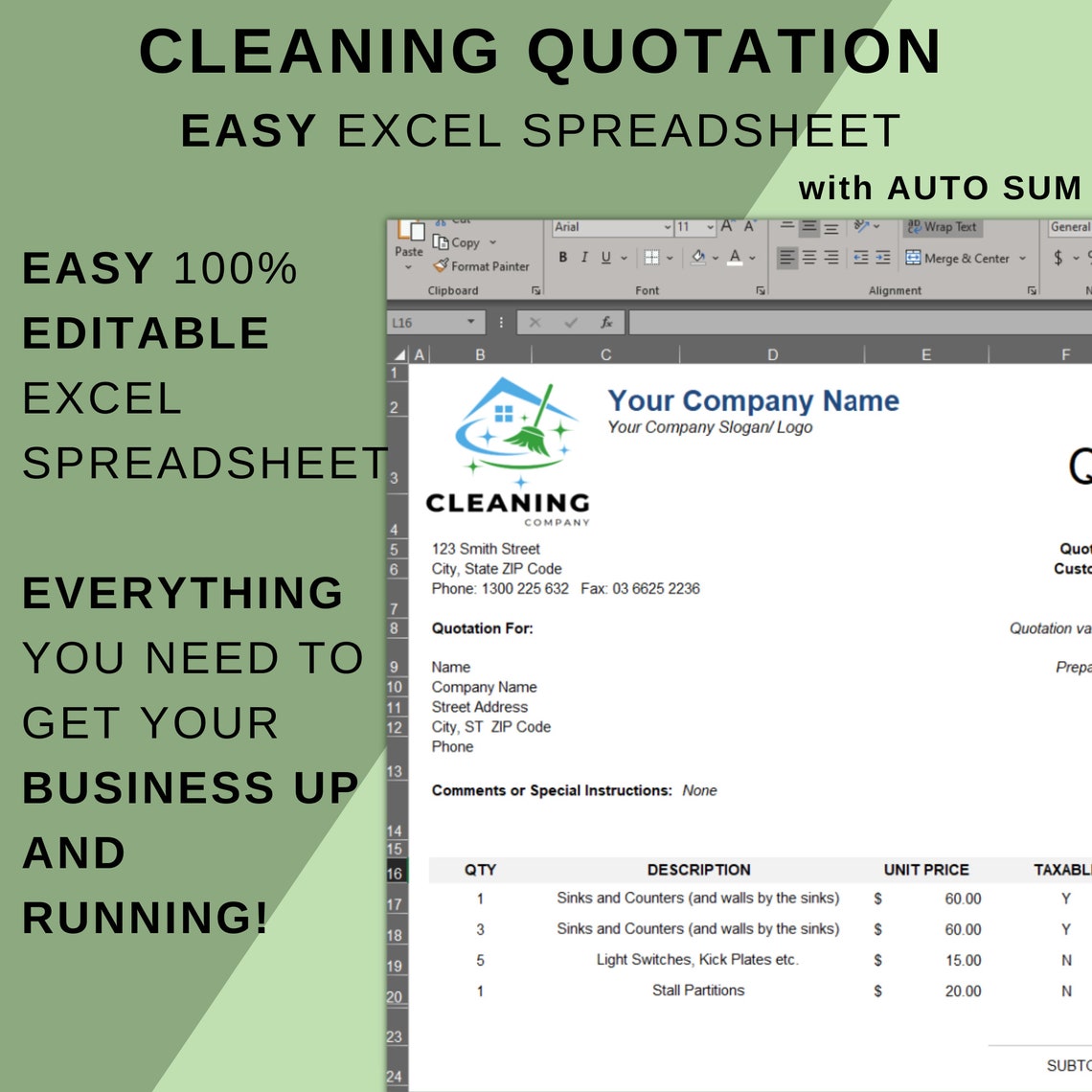 Cleaning Service Quotation Template With Auto Calculation Editable Cleaning Service Quotation Template With Auto Calculation Editable