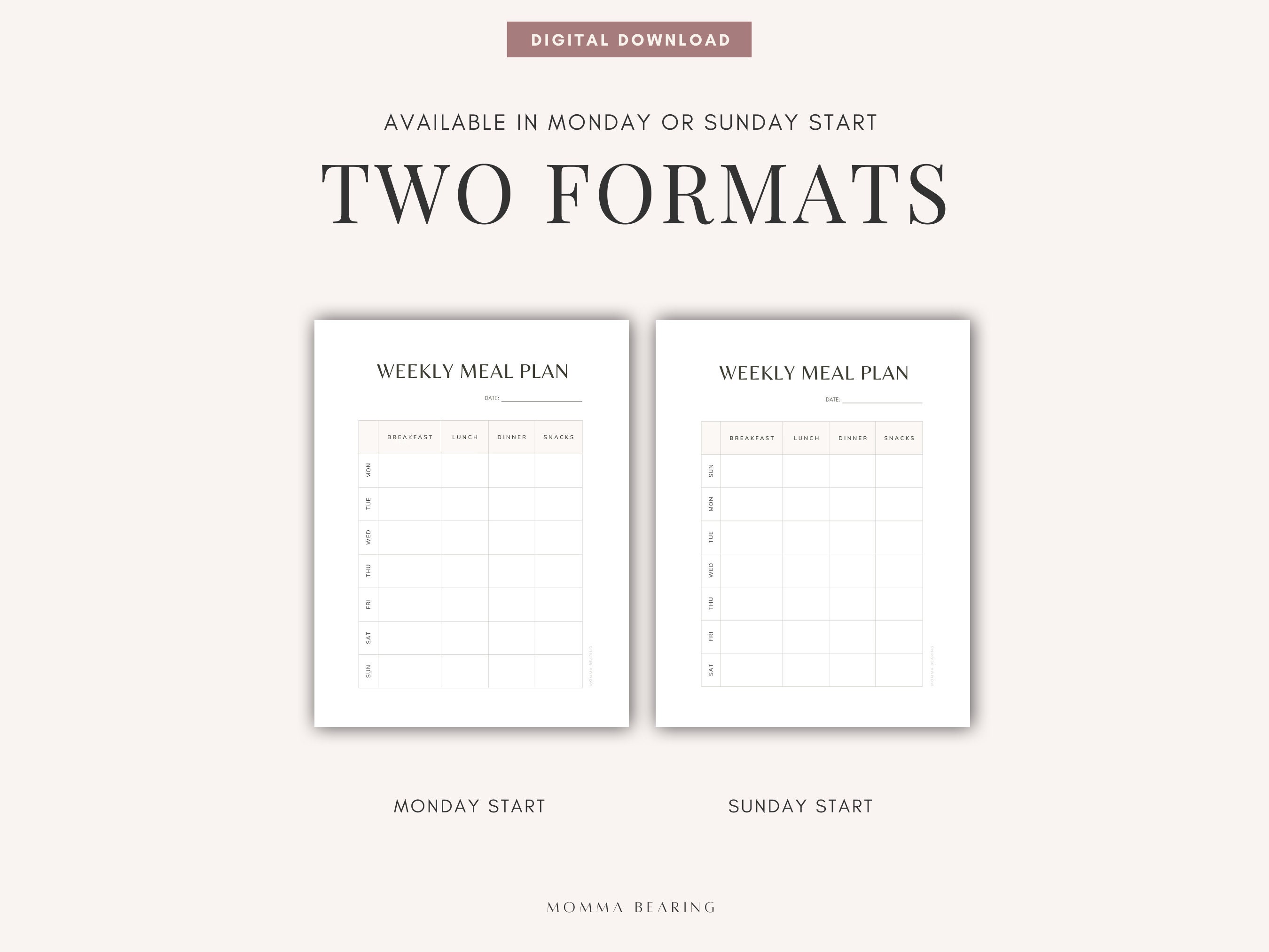 Weekly Meal Tracker Printable Meal Tracker Undated Food Etsy