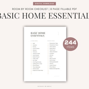 Basic Home Essentials Printable, Moving Out Checklist, New Apartment To Do List, First House Packing Guide PDF, Room Furniture List Download