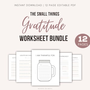 Paquete de diario de gratitud imprimible, Planificador de amor propio, Registro de desafíos de bondad, PDF de salud mental, Autoterapia para adolescentes, Descarga digital
