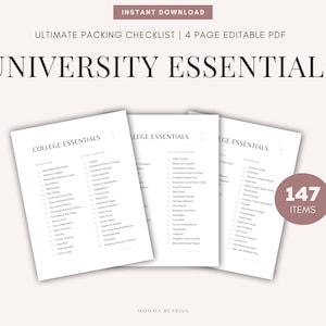 Printable University Essentials Checklist, Dorm Room Packing List PDF, College Freshman Move-In Prep, Study Abroad Guide, Digital Download