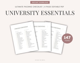 Printable University Essentials Checklist, Dorm Room Packing List PDF, College Freshman Move-In Prep, Study Abroad Guide, Digital Download