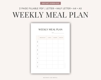 Weekly Meal Tracker, Printable Meal Tracker, Undated Food Journal Page, Minimalist Daily Food Log, Healthy Meal Plan, PDF Digital Download