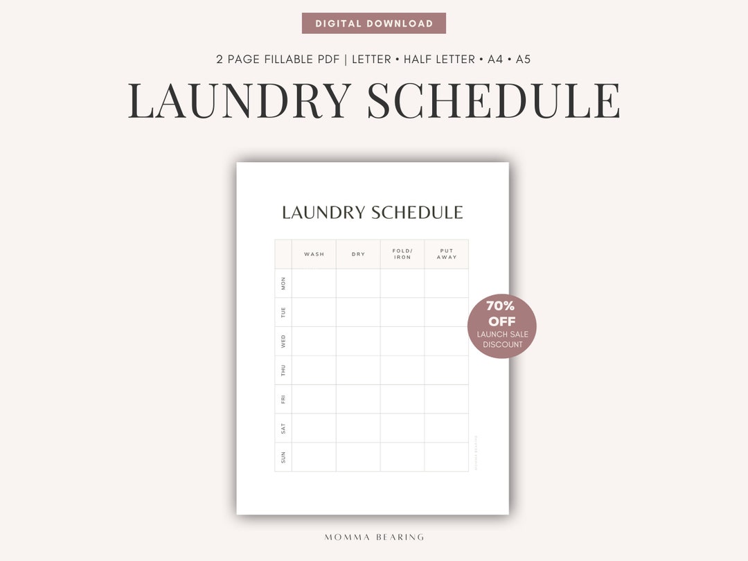 Laundry Schedule Printable, Editable Weekly Laundry Routine, Washing Laundry Schedule Printable, Editable Weekly Laundry Routine, Washing