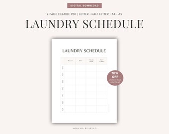 Laundry Schedule Printable, Editable Weekly Laundry Routine, Washing Day Planner Guide, DIY Home Binder, Half Letter A5 A4, Digital Download