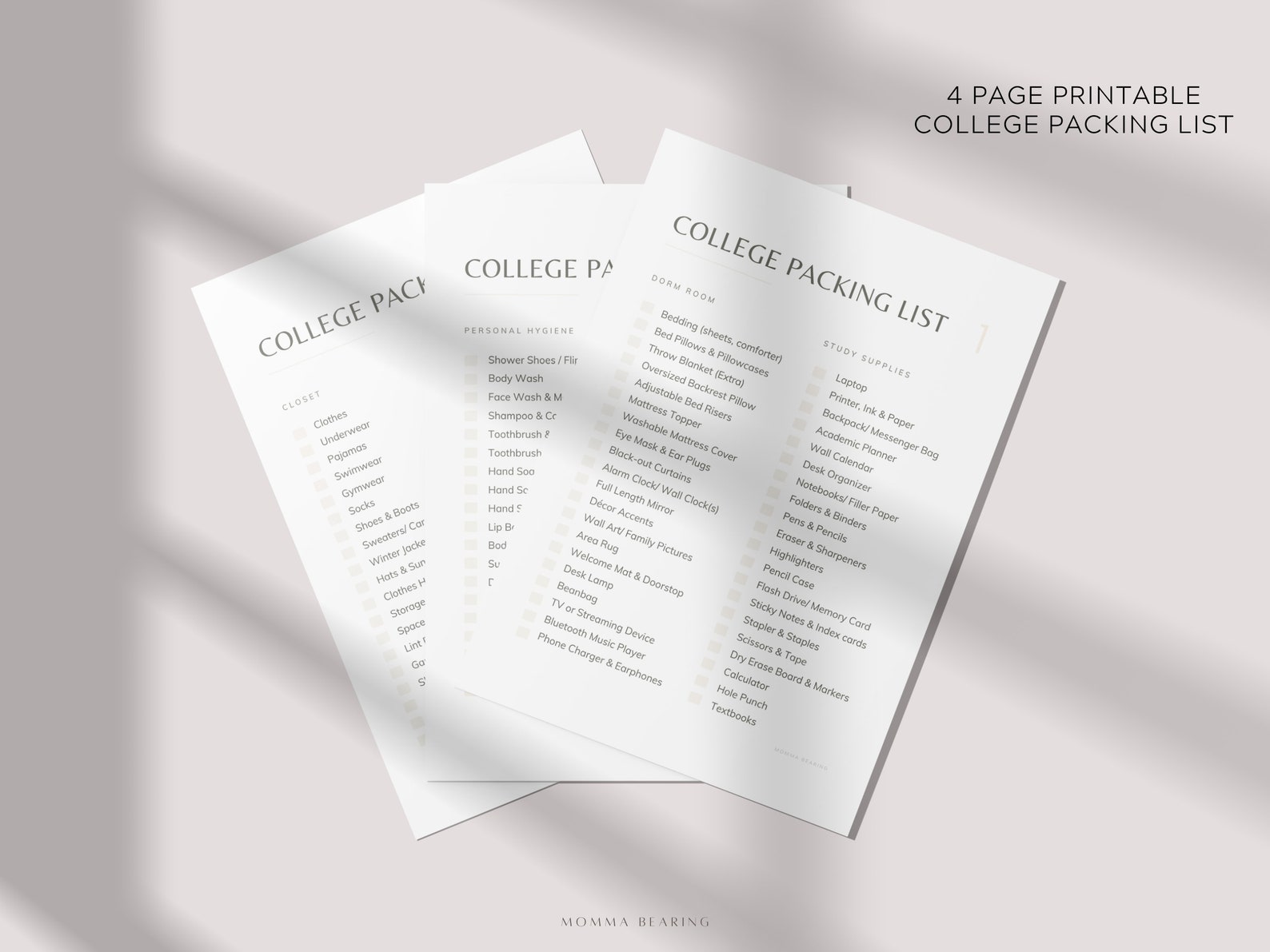 Printable College Packing List, Best Dorm Room Essentials Checklist ...