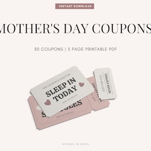 Mother&#39;s Day Coupons Printable, Fun Mother&#39;s Day Coupon Book Activity for Kids, Personalized Voucher, Last Minute Gift Idea Digital Download