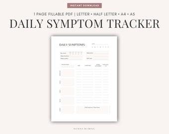 Printable Daily Symptom Tracker, Chronic Illness Pain Journal, Bowel Movements Log, Meals, Water, & Medication Chart, Digital PDF Download