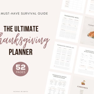 Thanksgiving Planner voor de eerste keer gastheer, afdrukbare receptenkaart, vakantieorganisator, feestbudget, dinermenu PDF-sjabloon, digitale download