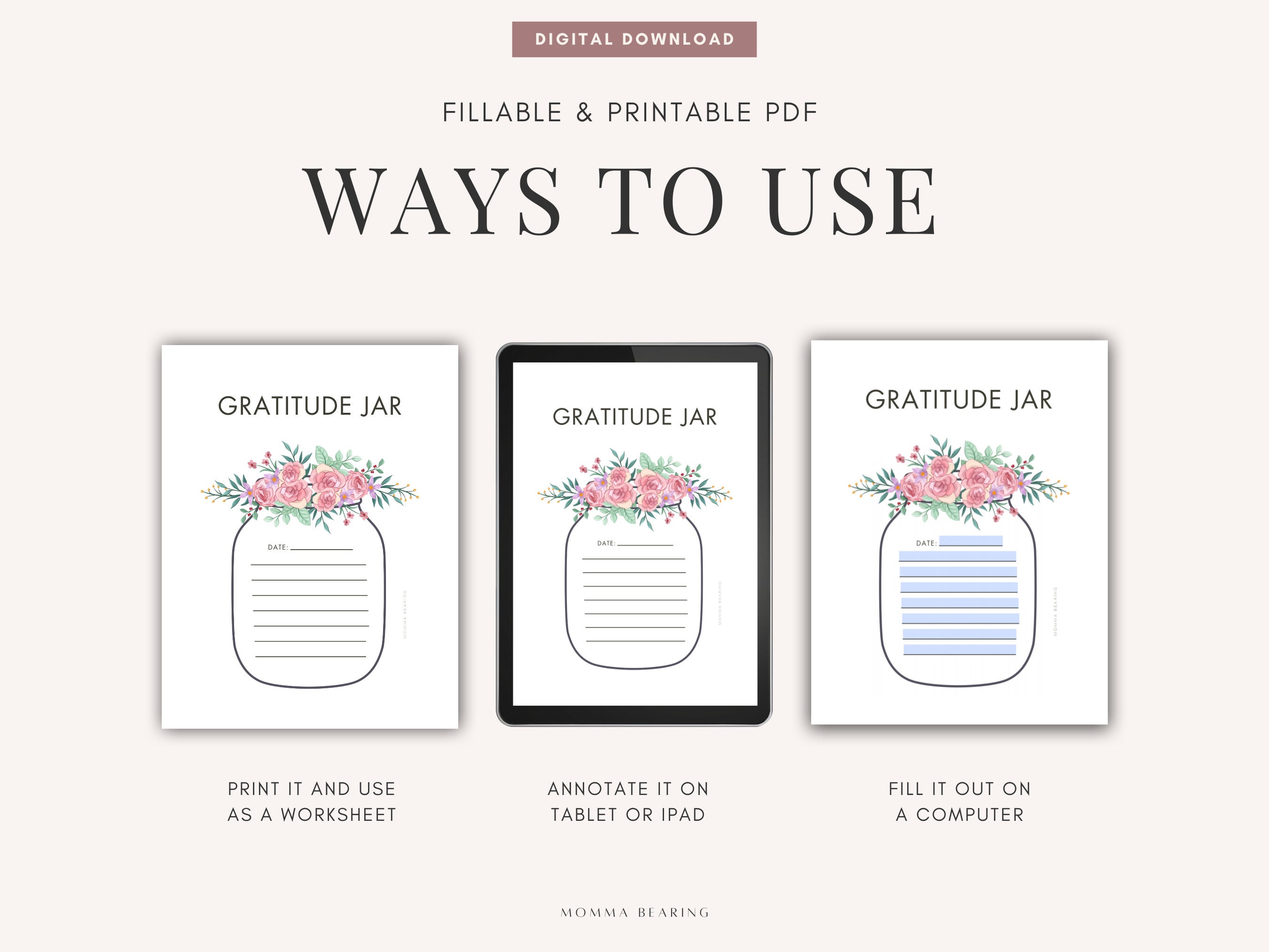 Gratitude Jar Printable Worksheet, Practice Daily Reflection