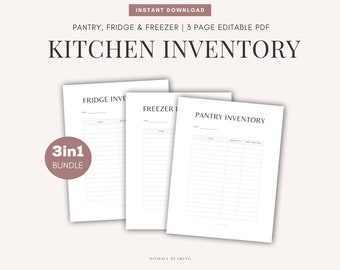 Kitchen Inventory Printable, Pantry, Fridge & Freezer Inventory, Food Storage, Expiration Tracker, Grocery List, Digital Household Organizer