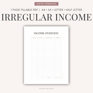 Irregular Income Tracker Printable, Daily Payment Record PDF, Money Management, Editable Monthly Overview, Paycheck Log for Small Business