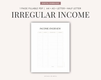 Irregular Income Tracker Printable, Daily Payment Record PDF, Money Management, Editable Monthly Overview, Paycheck Log for Small Business