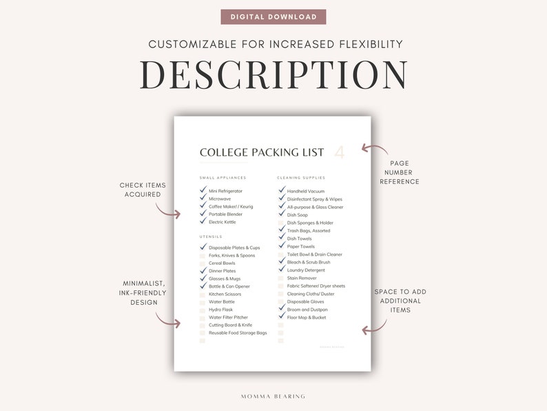 Printable College Packing List, Best Dorm Room Essentials Checklist ...