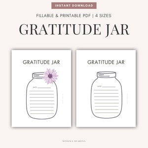 Tarro de gratitud diario simple, imprimible minimalista de Acción de Gracias, desafío de 30 días, plantilla de autoterapia, actividad de felicidad, descarga instantánea