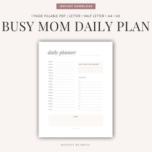Planejador diário de mãe ocupada, programação para adultos para impressão, agenda horária simples sem data, modelo de gerenciamento de tempo, lista de tarefas SAHM, download digital