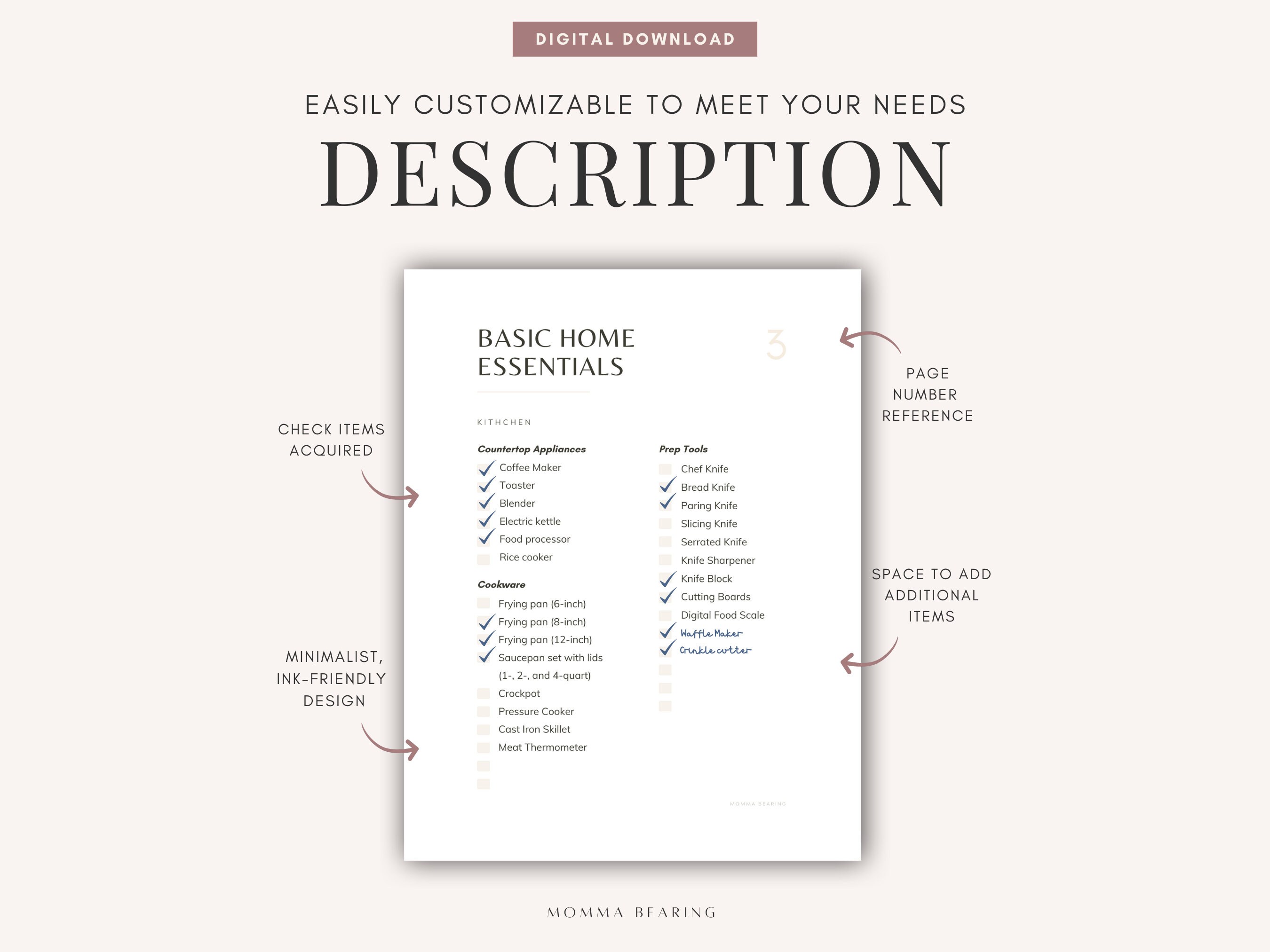 Basic Home Essentials Printable, Moving Out Checklist, New Apartment to