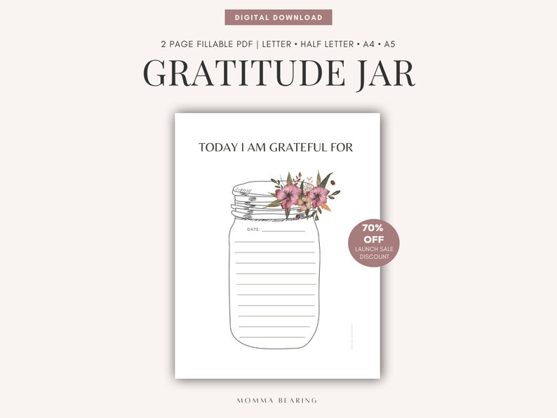 Gratitude Jar Printable Gratitude Journal Mason Jar - Etsy