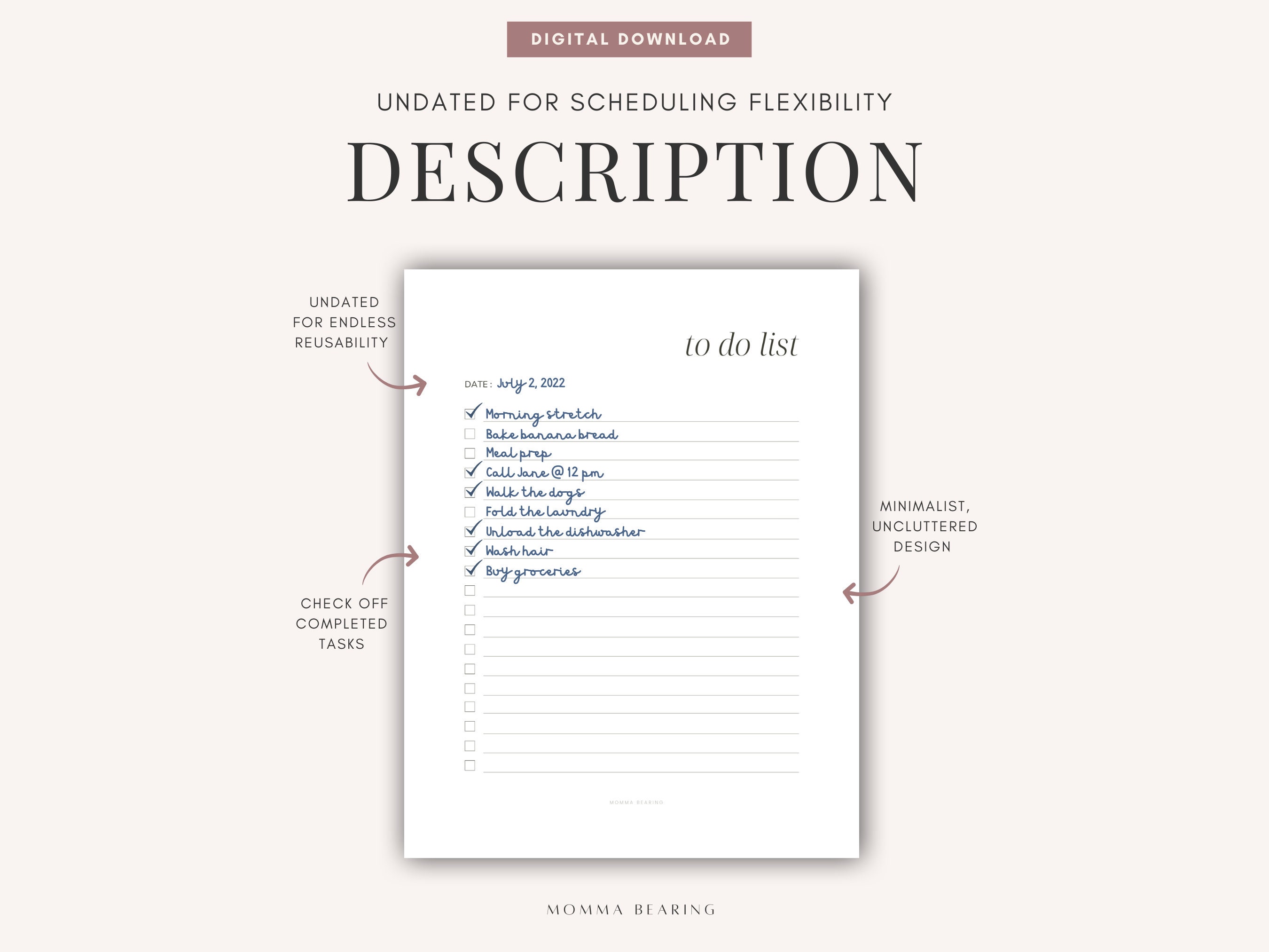 Minimalist to Do List, Printable Undated Task List, Brain Dump, Digital ...