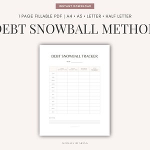 Rastreador de bola de nieve de deuda imprimible, registro de progreso de préstamos A4, reparación de crédito, gestión de dinero a largo plazo, libertad financiera, plantilla de pago digital