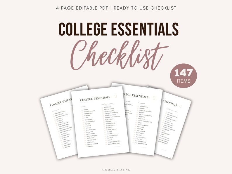 Best College Essentials Checklist Printable Dorm Room Packing Etsy
