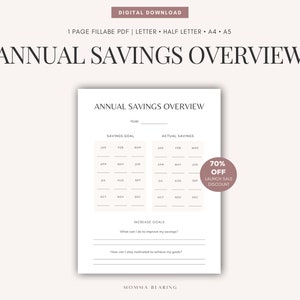 Annual Savings Overview Printable, Yearly Savings Tracker, Digital ...