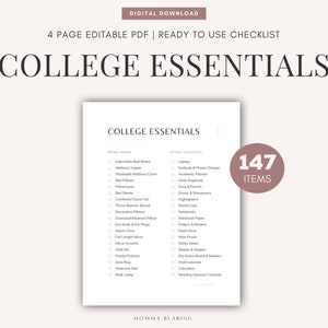 College Essentials Checklist Printable, Best Dorm Room Packing List, Freshman Prep PDF A4, University Move-In Shopping Guide, What to Buy