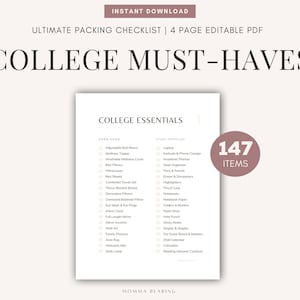 Best College Essentials Checklist, Printable Dorm Room Packing List A4 PDF, University Freshman Move-In Prep, Study Abroad Guide What to Buy