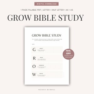 Método de estudio bíblico G.R.O.W, Hoja de trabajo de las Escrituras cristianas imprimible, Guía de lectura de las Escrituras para principiantes, Notas diarias del diario digital de la Biblia