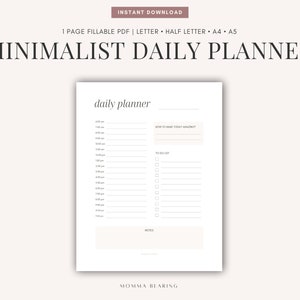 Planejador diário minimalista para impressão, programação para adultos com TDAH, lista de tarefas sem data para mãe, produtividade pessoal, bloco de tempo em PDF, download instantâneo