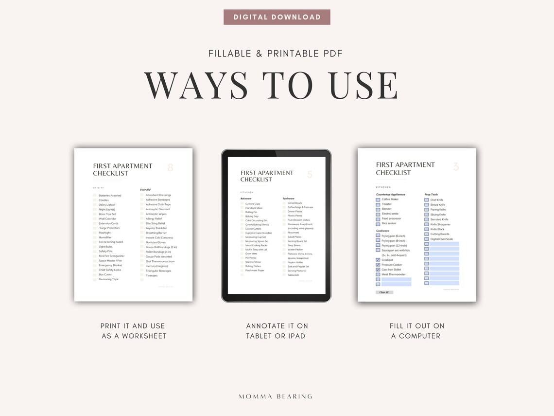 First Apartment Checklist Printable New Home Essentials Etsy