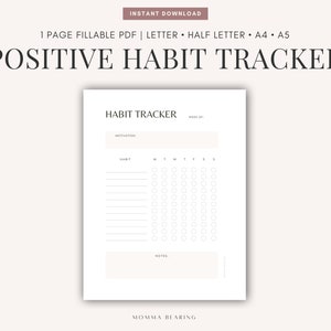 Positive Habit Tracker druckbare, minimalistische wöchentliche Ziele, monatliche Wellness-Challenge, tägliche Checkliste zur Selbstpflege, digitaler Download