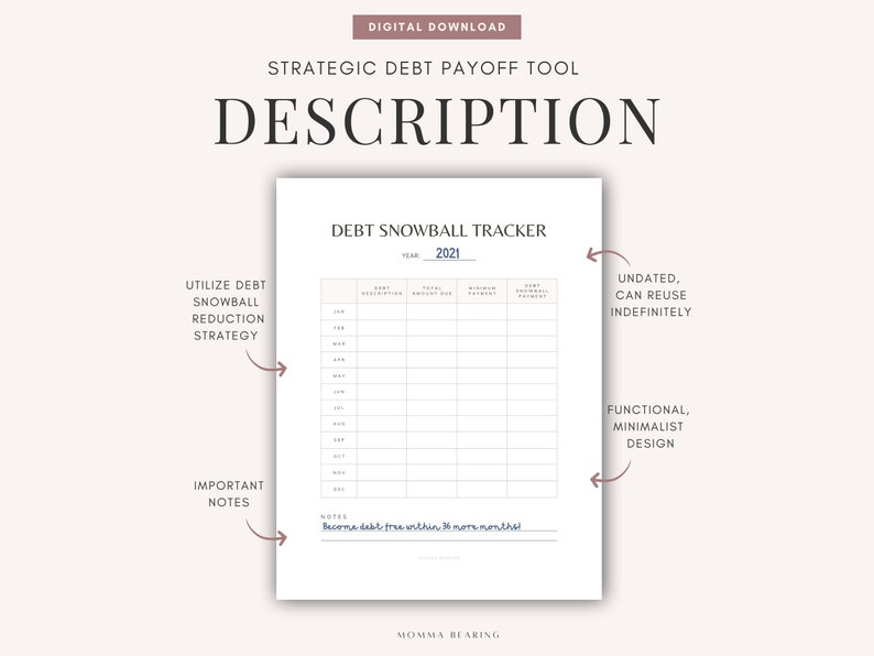 Snowball Structured Note Debt Snowball Tracker Printable, Financial Freedom, Money Management ...