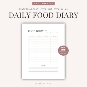 Printable Food Diary Digital Food Journal Undated Meal - Etsy