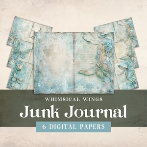 Whimsical Dragonfly Digital Paper, Printable Dragonfly Junk Journal, Vintage Decoupage Page, Cottagecore Craft Bundle, Mixed Media Collage