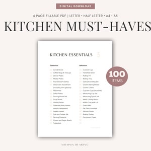 Free Printable of Kitchen Essentials for a First Apartment