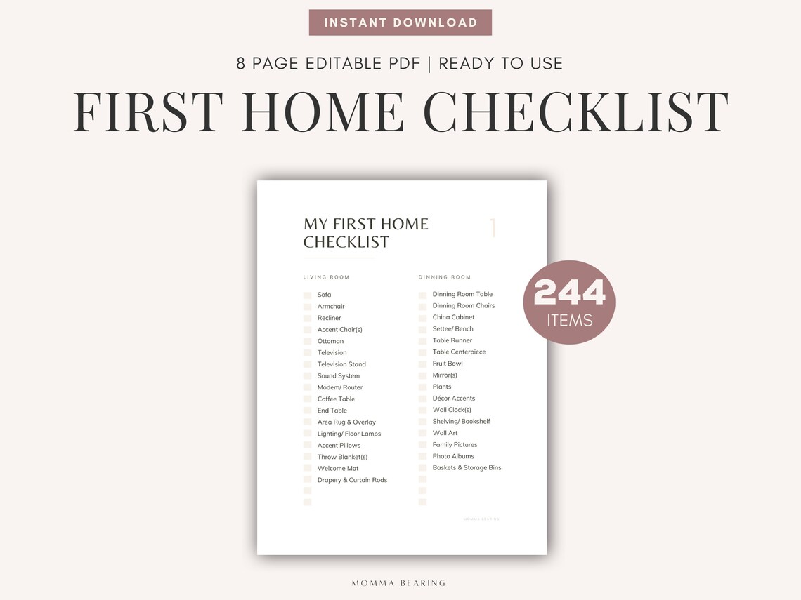 New Home Checklist Printable New Apartment Essentials First - Etsy