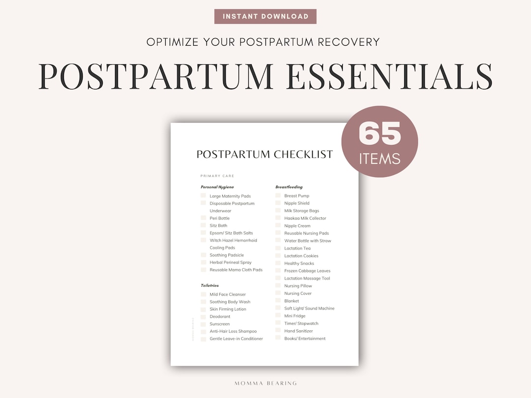 Postpartum Essentials Checklist Printable, Best Postpartum Recovery Guide  PDF, Fourth Trimester Care Plan for Mom, Digital Pregnancy Binder 