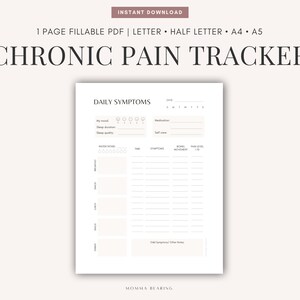 Dagelijkse tracker voor chronische pijn, afdrukbaar FND-symptoomdagboek, digitaal gezondheidsdossier, water- en maaltijdlogboek A4, medicatieschema PDF, ziekteplanner
