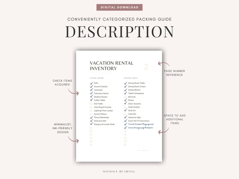 Vacation Rental Checklist.pdf Best Vacation Rental Inventory Printable Checklist, Short Term Rental ...