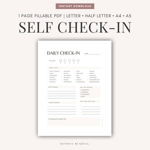 Daily Self Check In, Printable Mood Tracker, Wellness Worksheet for Teens, Undated Anxiety Log A4, Self-Regulation Journal, Digital Download