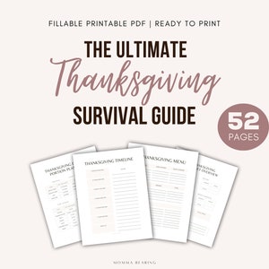 Thanksgiving Holiday Survival Guide, Printable Recipe Card, Fall Organizer, Party Budget Planner, Dinner Menu PDF Template, Digital Download