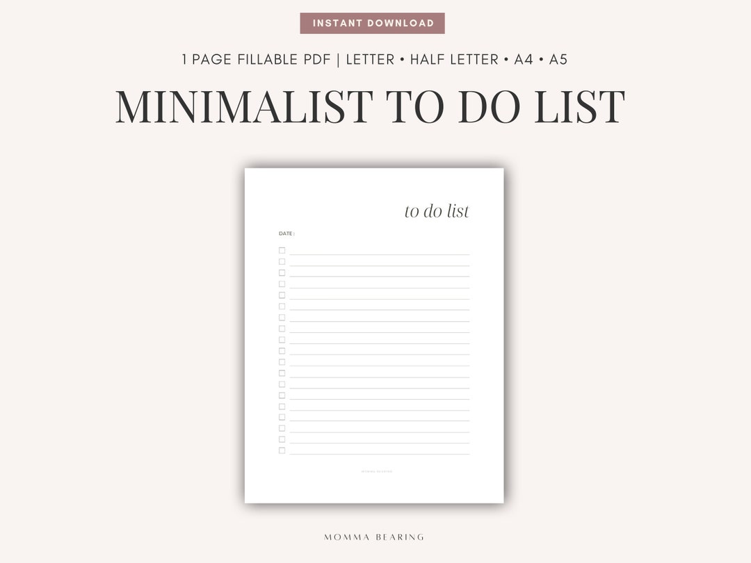 Minimalist to Do List, Printable Undated Task List, Brain Dump, Digital ...