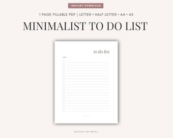 Minimalist To Do List, Printable Undated Task List, Brain Dump, Digital Insert, Blank Checklist, Notepad PDF Instant Download, A4/A5/Letter