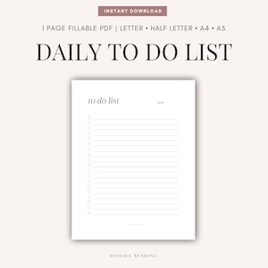 May include: A printable daily to-do list with a simple design. The list has a title that says "to do list" and a space for the date. There are 25 checkboxes for tasks.