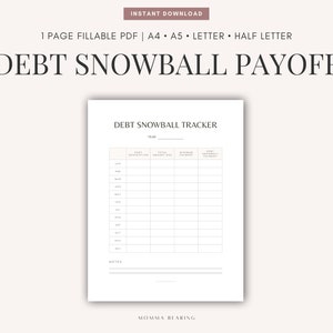 Plantilla de pago de bola de nieve de deuda imprimible, progreso del pago de la hipoteca, registro de gestión de tarjetas de crédito, PDF de seguimiento de préstamos para estudiantes, descarga digital