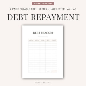 Simple Undated Debt Tracker Printable, Payoff Log for Home Mortgage, Student Loan & Car Note, Credit Card Management PDF, Become Debt Free